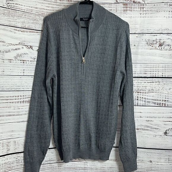 Martinique sweater Mens large Merino cable knit quarter Zip Gray - Picture 4 of 13